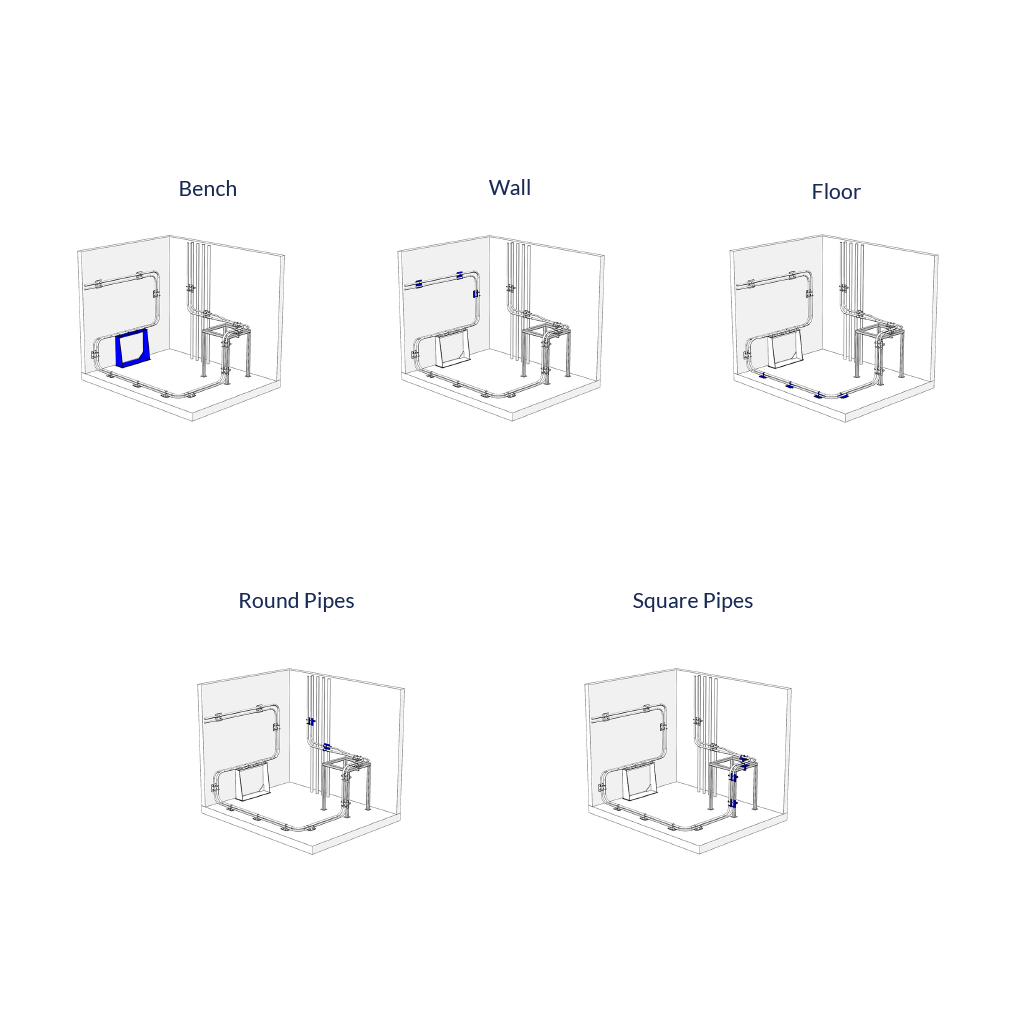 t-loc tubing management system for pharma and biopharma-1 tubing management solutions - bench, wall, floor, round or square pipe mounted